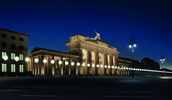 Visualisierung der LICHTGRENZE am Brandenburger Tor<br>
© Kulturprojekte Berlin_WHITEvoid / Christopher Bauder, Foto: Daniel Büche